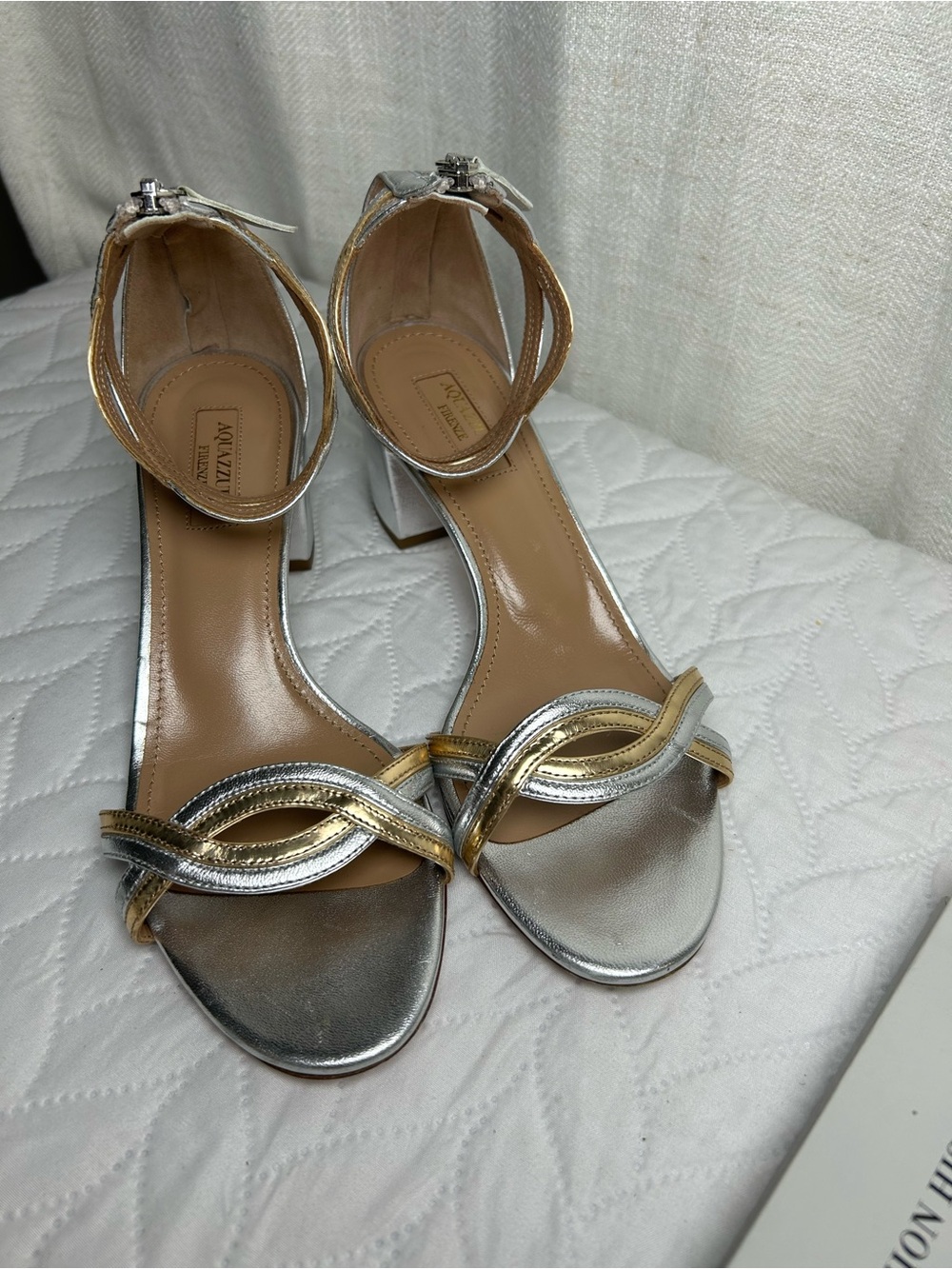 Aquazzura Moon Ray Metallic Silver & Bronze 50mm Sandals - Size 37 (Orig. $750)